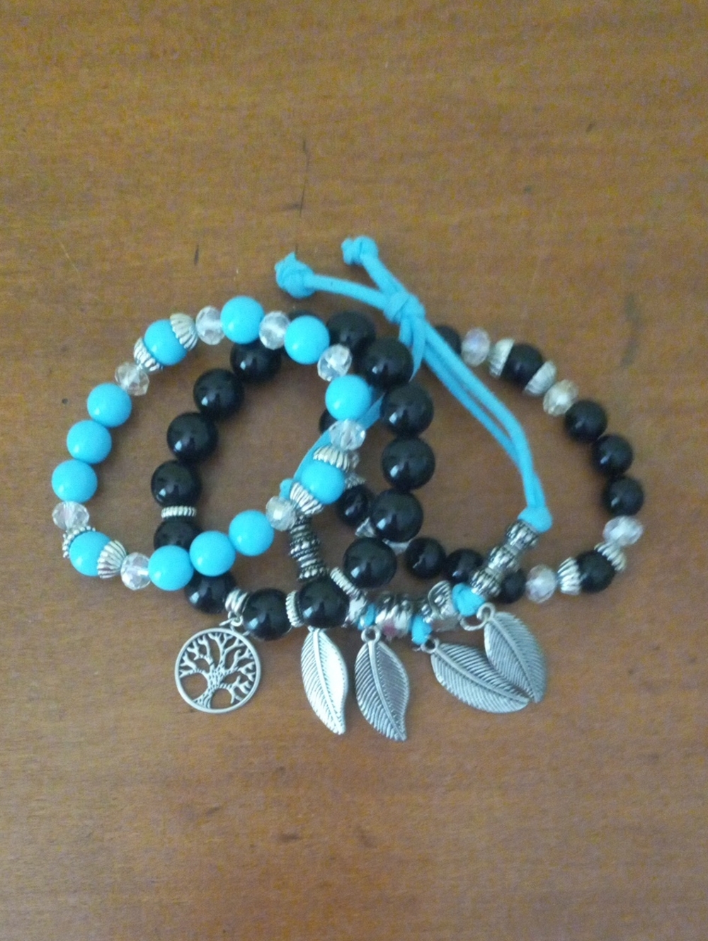 Turquoise & Black Beaded Charm Bracelet Set